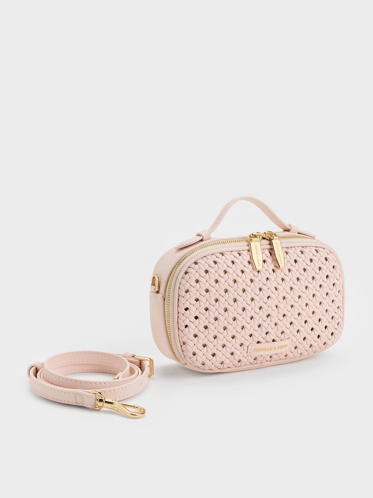 CHARLES & KEITH Great Value / Azure Woven Crossbody Bag - Soft Pink