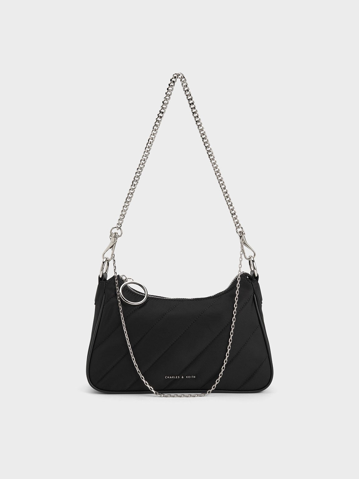 CHARLES & KEITH Sale / Philomena Nylon Puffy Chain-Strap Crossbody Bag - Noir