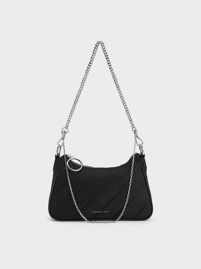 CHARLES & KEITH Sale / Philomena Nylon Puffy Chain-Strap Crossbody Bag - Noir