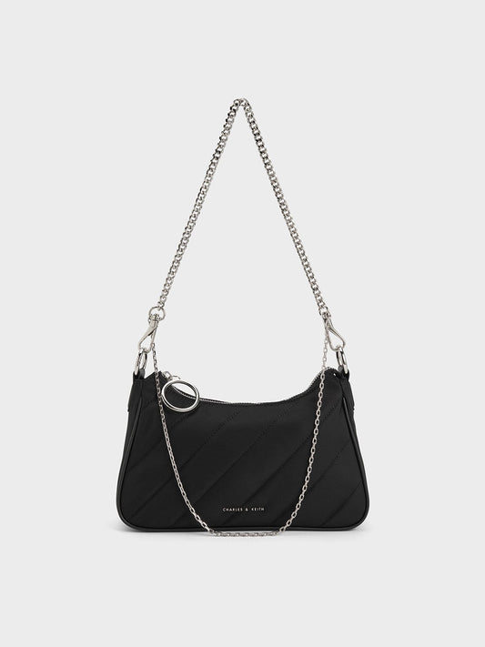 CHARLES & KEITH Sale / Philomena Nylon Puffy Chain-Strap Crossbody Bag - Noir
