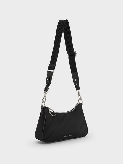 CHARLES & KEITH Sale / Philomena Nylon Puffy Chain-Strap Crossbody Bag - Noir