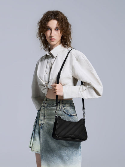 CHARLES & KEITH Sale / Philomena Nylon Puffy Chain-Strap Crossbody Bag - Noir