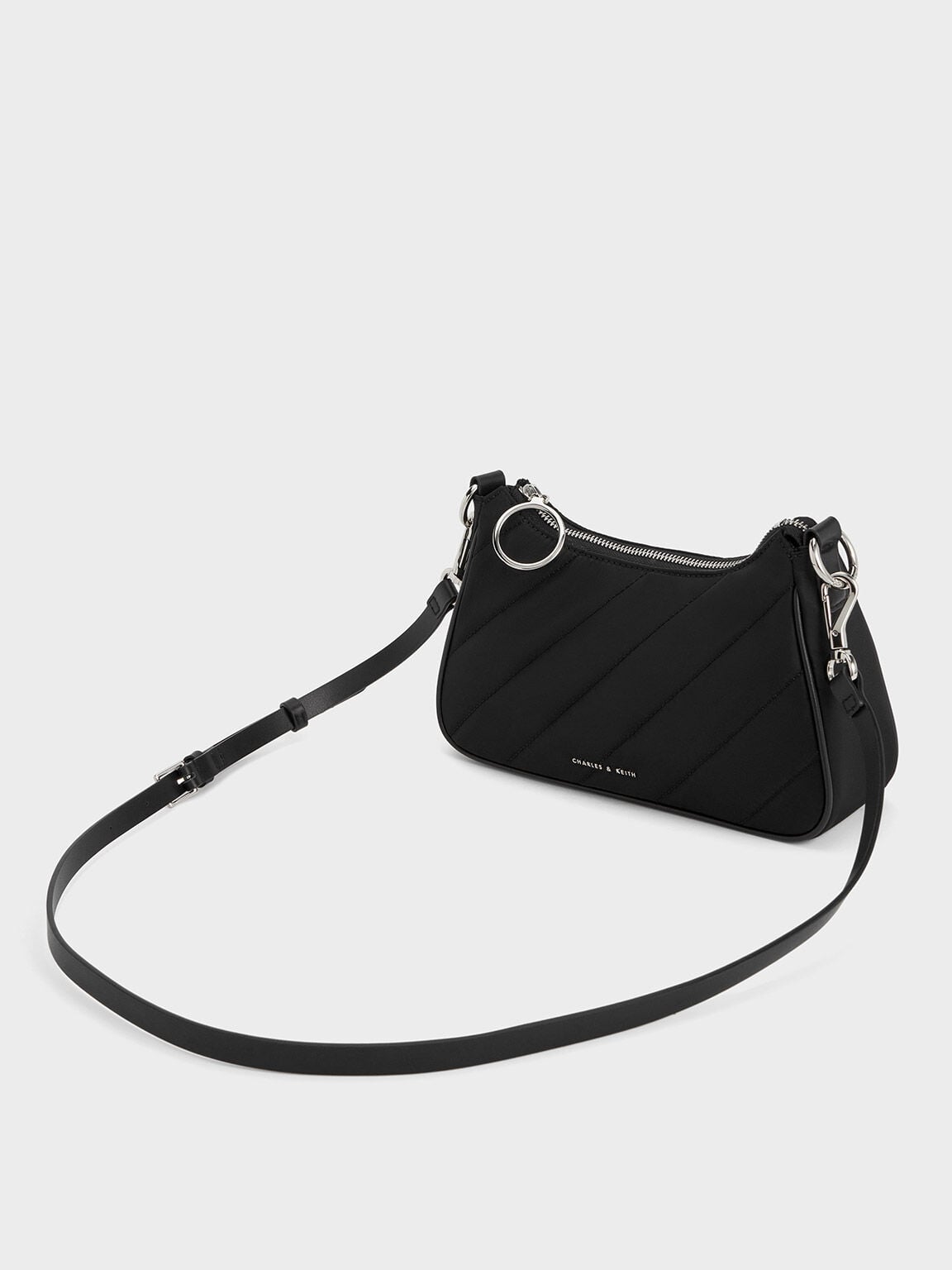 CHARLES & KEITH Sale / Philomena Nylon Puffy Chain-Strap Crossbody Bag - Noir