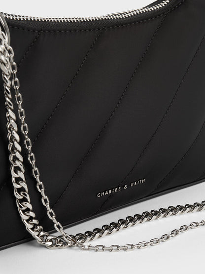 CHARLES & KEITH Sale / Philomena Nylon Puffy Chain-Strap Crossbody Bag - Noir