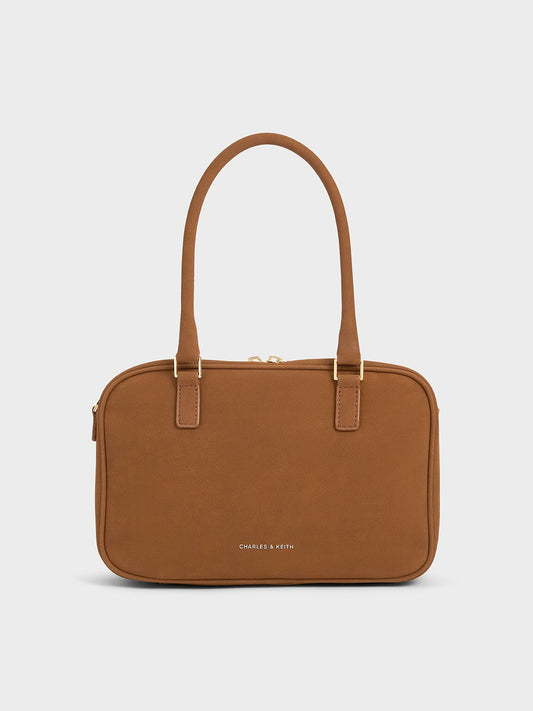 CHARLES & KEITH New / Sianna Textured Bowling Bag - Brown