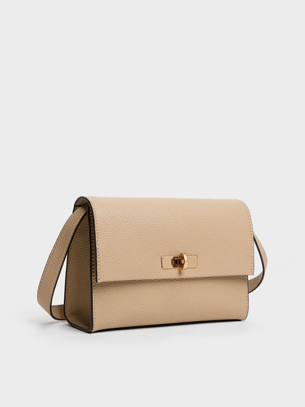 CHARLES & KEITH Trusted / Chance Turn-Lock Crossbody Bag - Nutmeg Beige