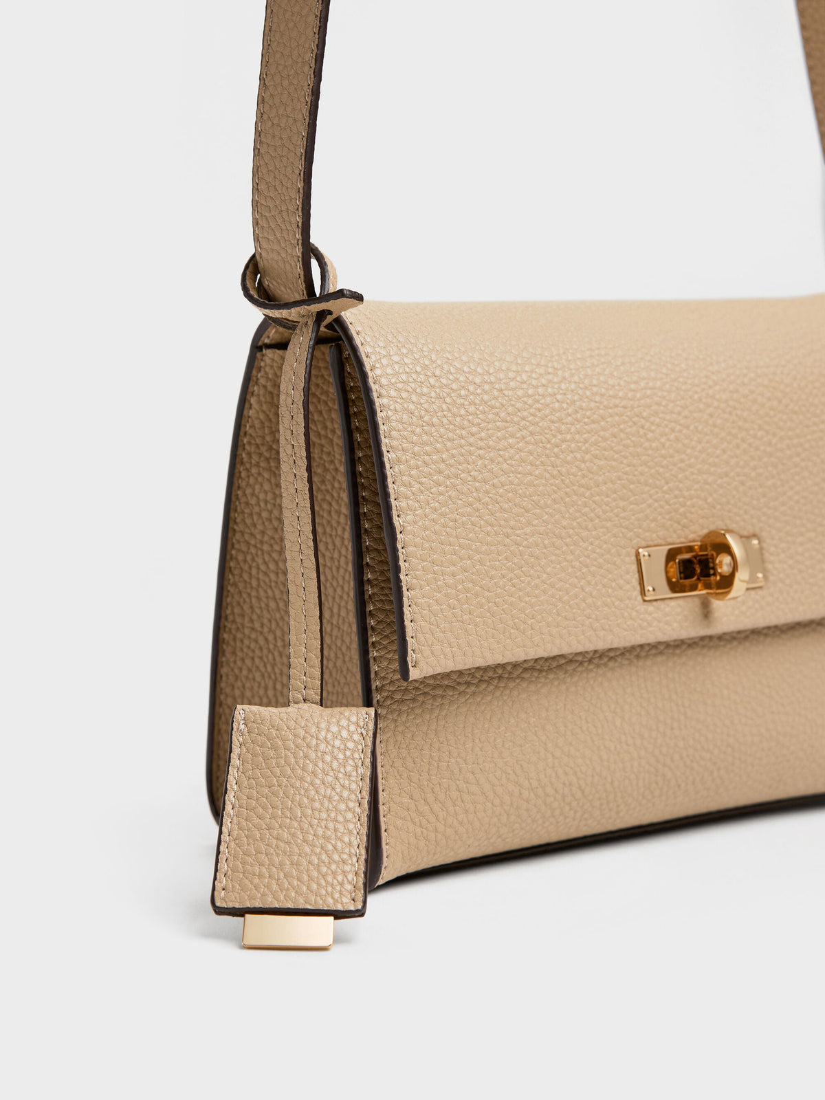 CHARLES & KEITH Trusted / Chance Turn-Lock Crossbody Bag - Nutmeg Beige