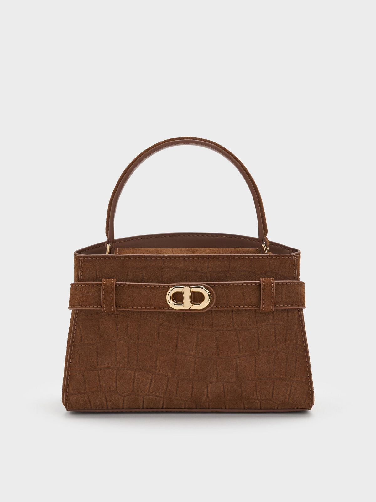 CHARLES & KEITH Great Value / Aubrielle Croc-Effect Belted Top Handle Bag - Chocolate