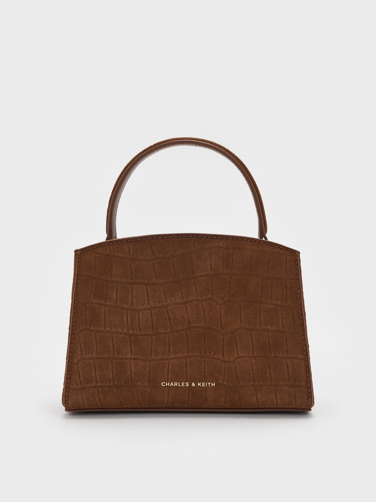 CHARLES & KEITH Great Value / Aubrielle Croc-Effect Belted Top Handle Bag - Chocolate