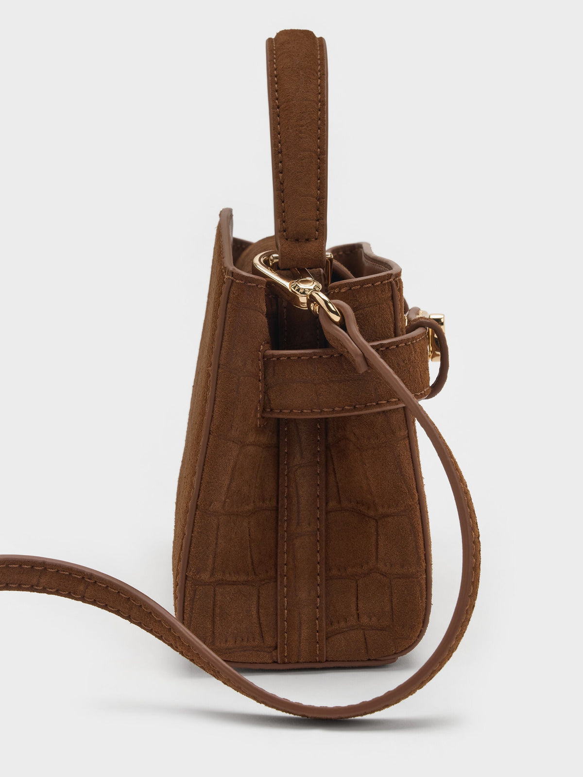 CHARLES & KEITH Great Value / Aubrielle Croc-Effect Belted Top Handle Bag - Chocolate