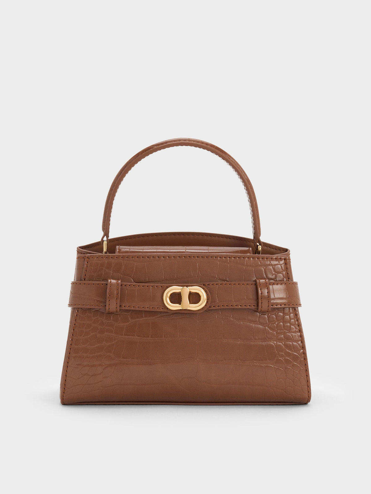 CHARLES & KEITH Trending / Aubrielle Croc-Effect Belted Top Handle Bag - Chocolate Croco
