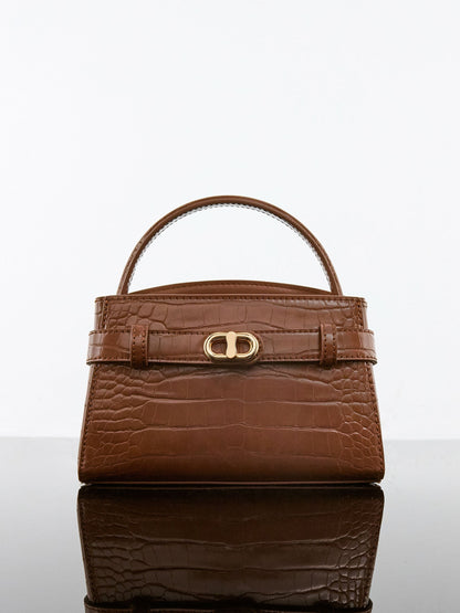 CHARLES & KEITH Trending / Aubrielle Croc-Effect Belted Top Handle Bag - Chocolate Croco