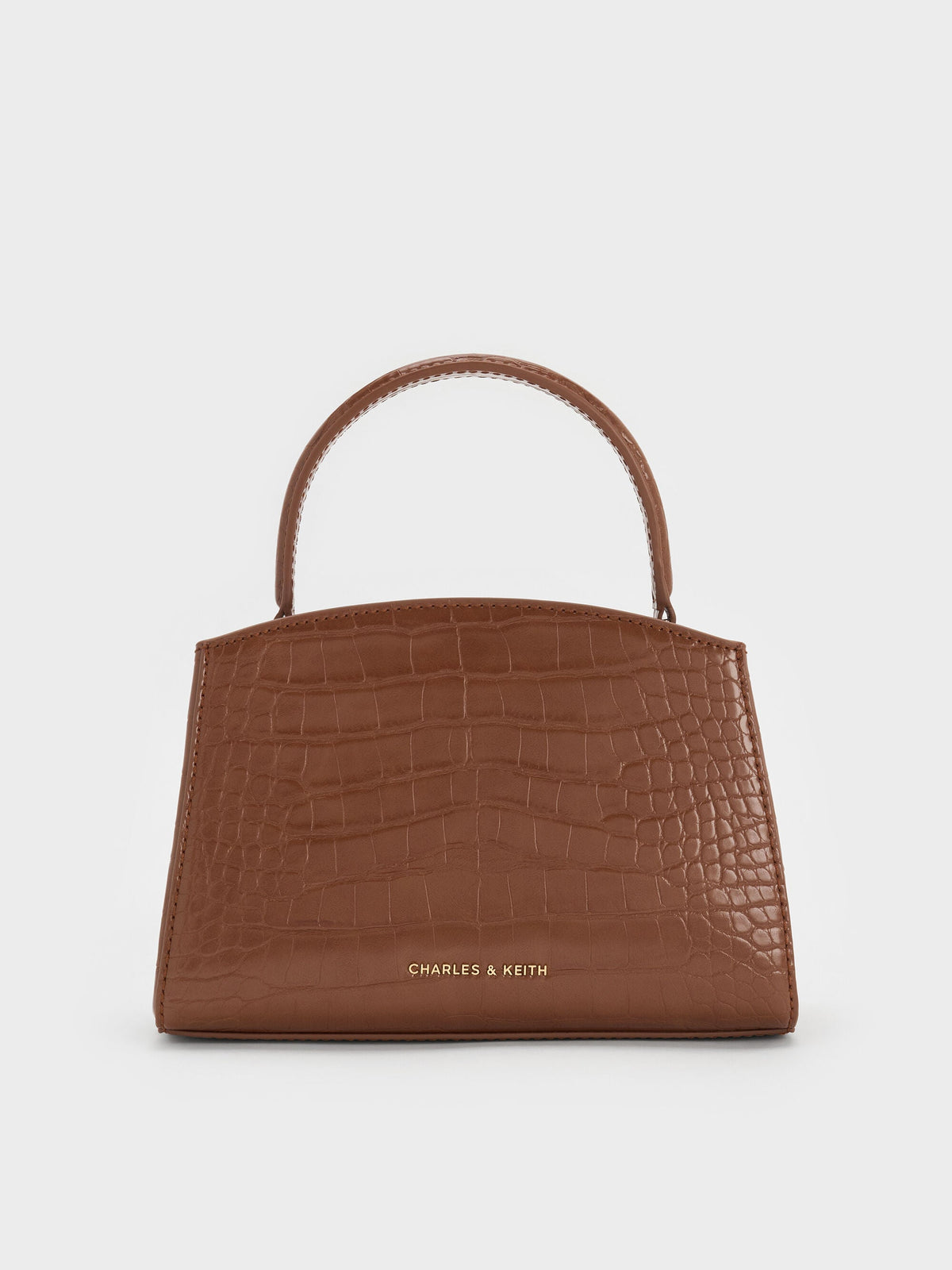 CHARLES & KEITH Trending / Aubrielle Croc-Effect Belted Top Handle Bag - Chocolate Croco