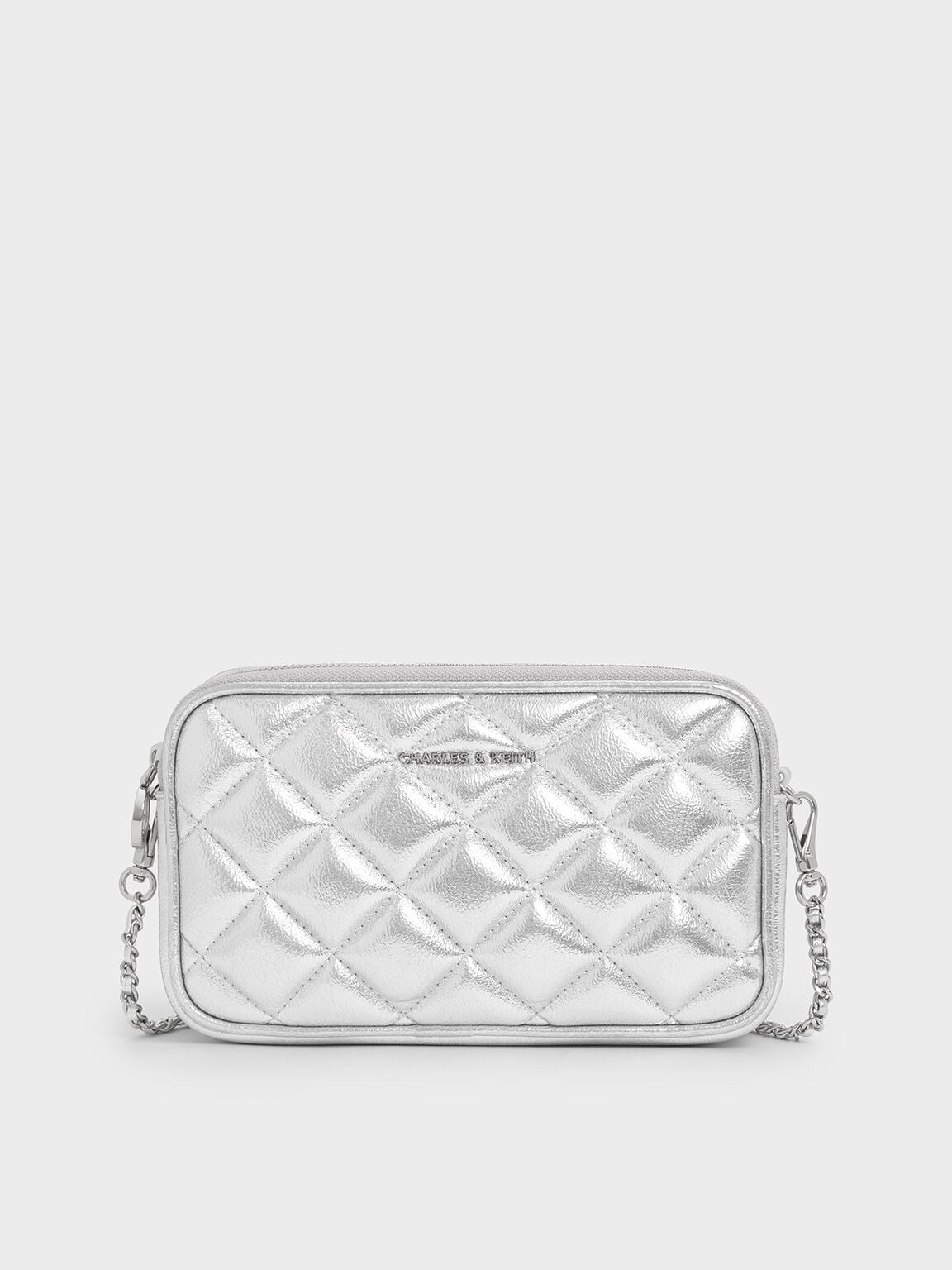 CHARLES & KEITH Popular / Mini Apfra Quilted Crossbody Bag - Silver