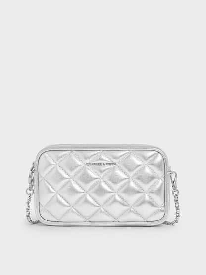 CHARLES & KEITH Popular / Mini Apfra Quilted Crossbody Bag - Silver