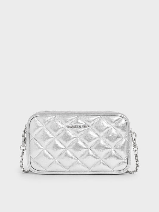 CHARLES & KEITH Popular / Mini Apfra Quilted Crossbody Bag - Silver