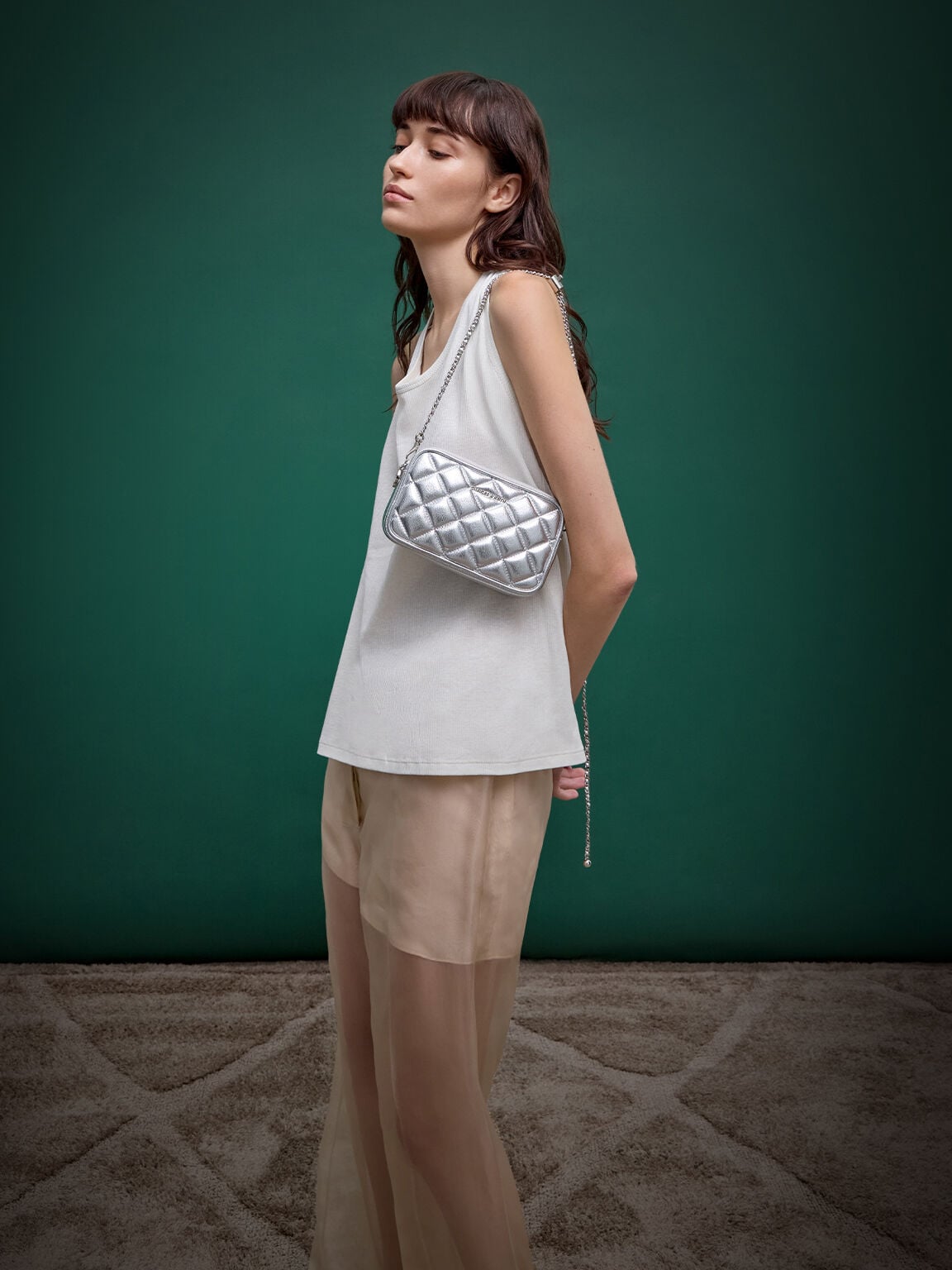 CHARLES & KEITH Popular / Mini Apfra Quilted Crossbody Bag - Silver
