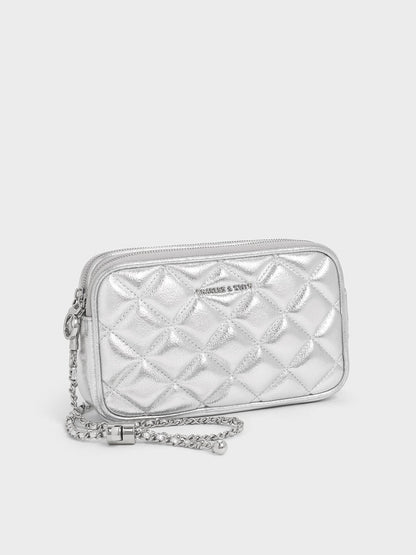 CHARLES & KEITH Popular / Mini Apfra Quilted Crossbody Bag - Silver