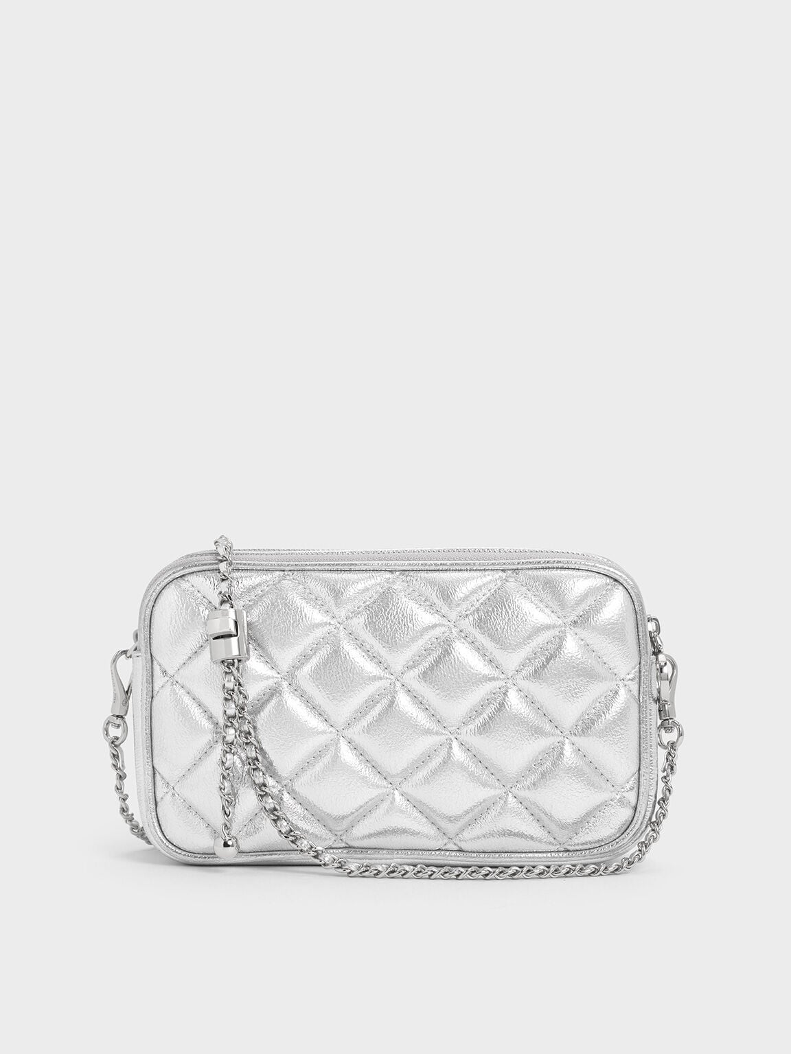 CHARLES & KEITH Popular / Mini Apfra Quilted Crossbody Bag - Silver