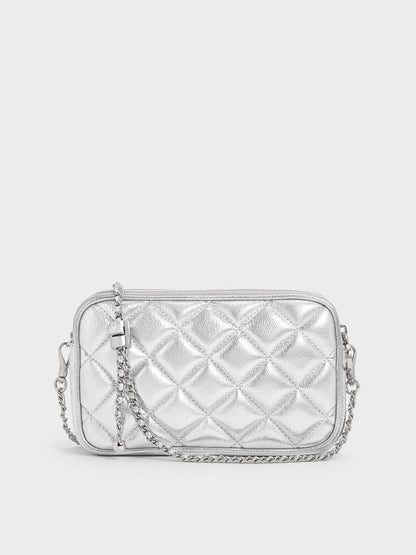 CHARLES & KEITH Popular / Mini Apfra Quilted Crossbody Bag - Silver