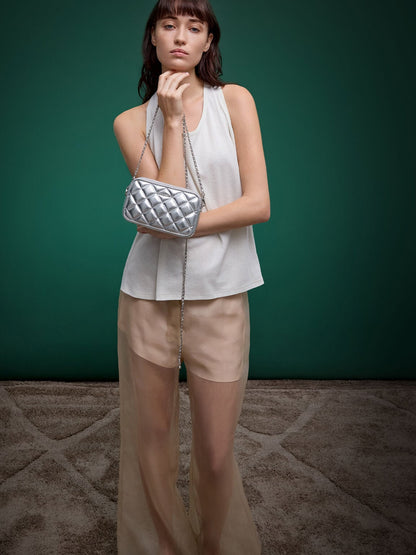 CHARLES & KEITH Popular / Mini Apfra Quilted Crossbody Bag - Silver
