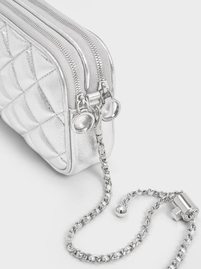 CHARLES & KEITH Popular / Mini Apfra Quilted Crossbody Bag - Silver