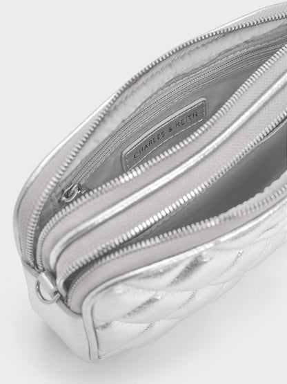CHARLES & KEITH Popular / Mini Apfra Quilted Crossbody Bag - Silver