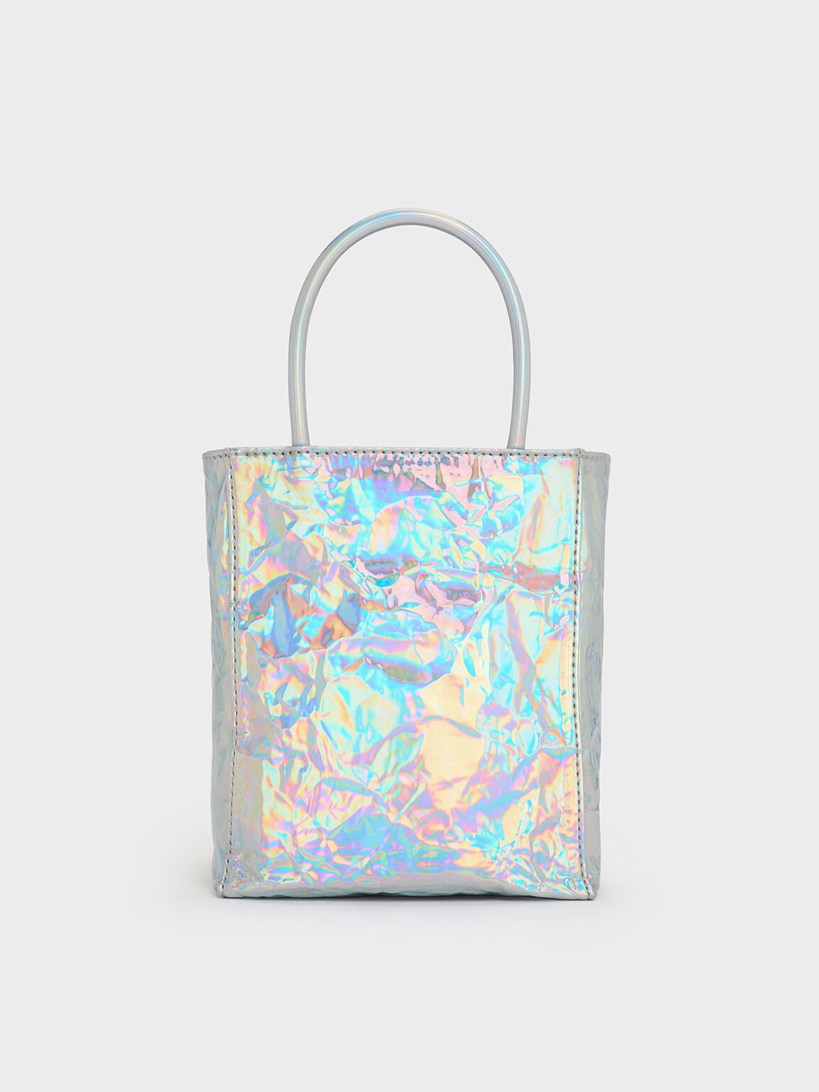 CHARLES & KEITH Latest / Matina Holographic Crinkle-Effect Tote Bag - Prism Silver