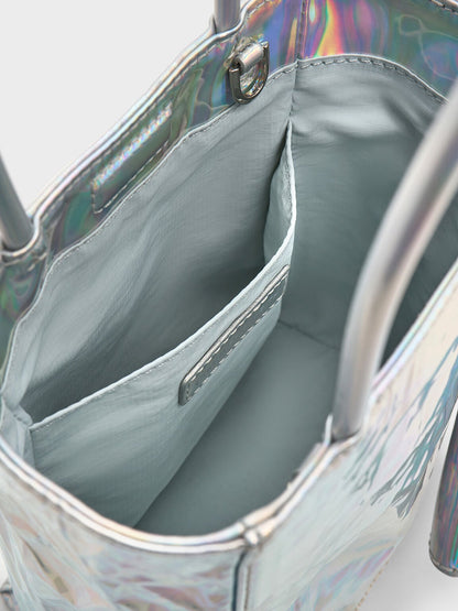 CHARLES & KEITH Latest / Matina Holographic Crinkle-Effect Tote Bag - Prism Silver