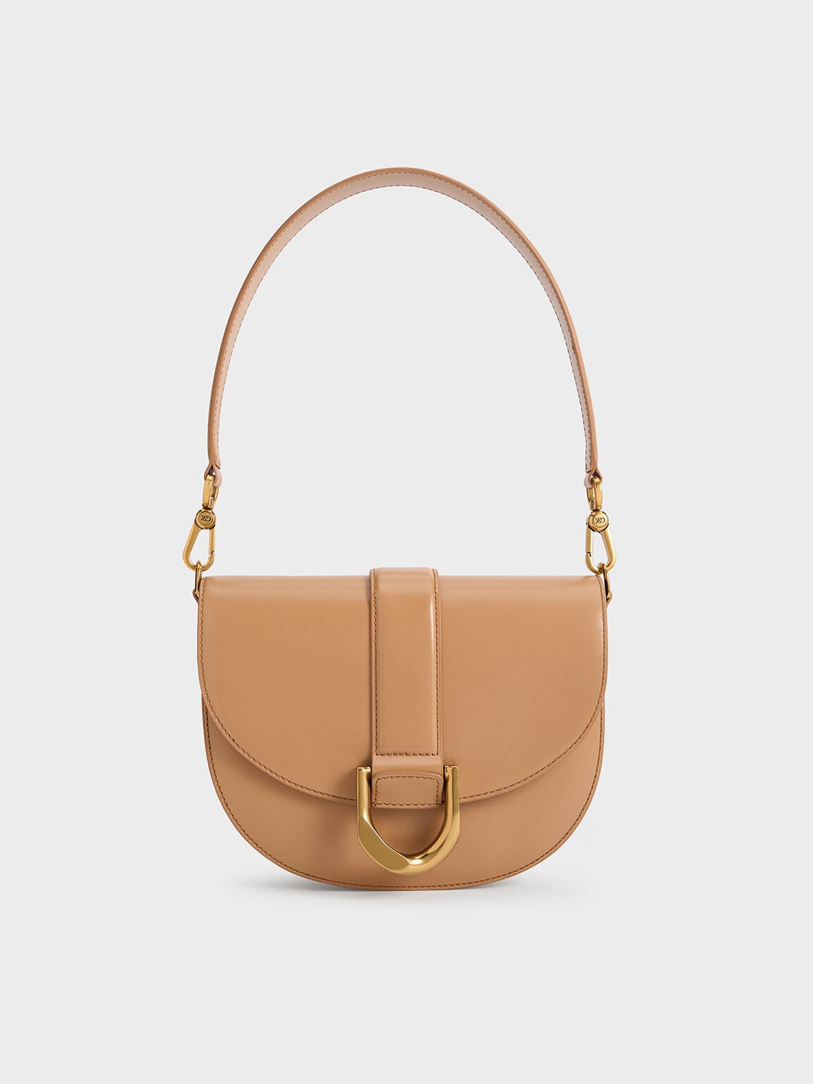 CHARLES & KEITH Latest / Gabine Leather Saddle Bag - Toffee
