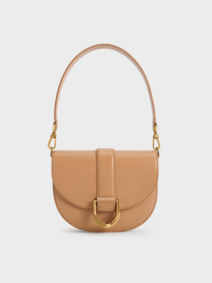 CHARLES & KEITH Latest / Gabine Leather Saddle Bag - Toffee
