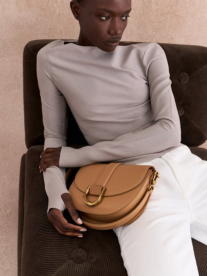 CHARLES & KEITH Latest / Gabine Leather Saddle Bag - Toffee