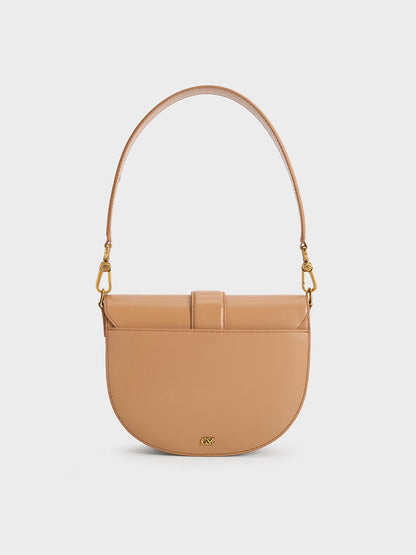CHARLES & KEITH Latest / Gabine Leather Saddle Bag - Toffee