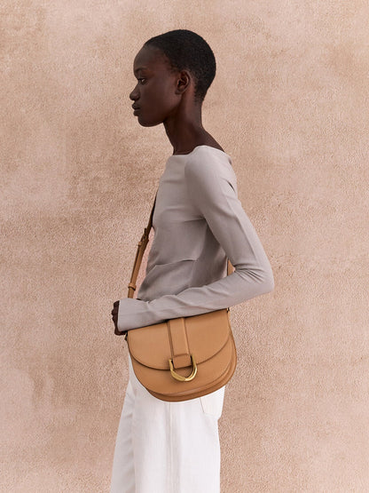 CHARLES & KEITH Latest / Gabine Leather Saddle Bag - Toffee