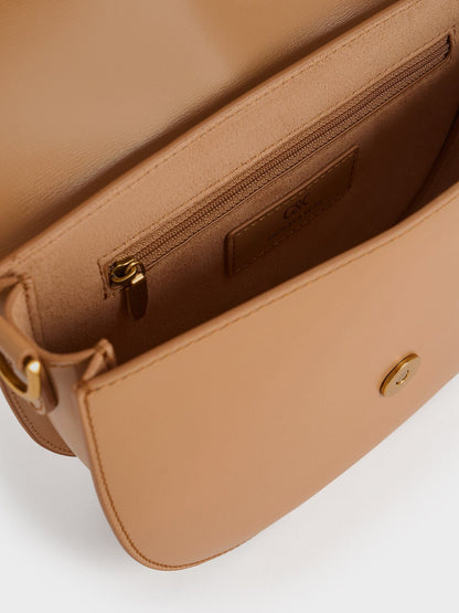 CHARLES & KEITH Latest / Gabine Leather Saddle Bag - Toffee