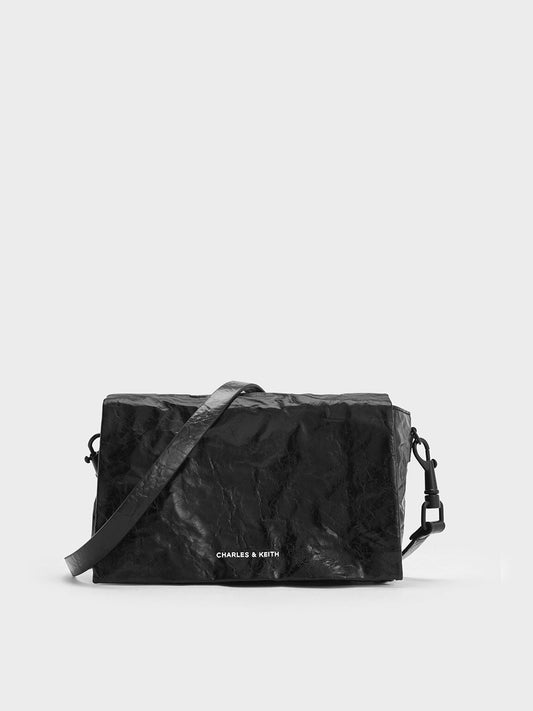 CHARLES & KEITH Signature / Matina Crinkle-Effect Crossbody Bag - Jet Black