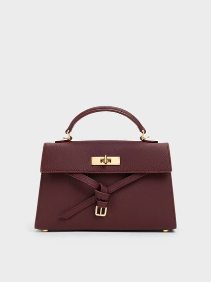 CHARLES & KEITH Sale / Tricha Knotted-Belt Top Handle Bag - Wineberry Red