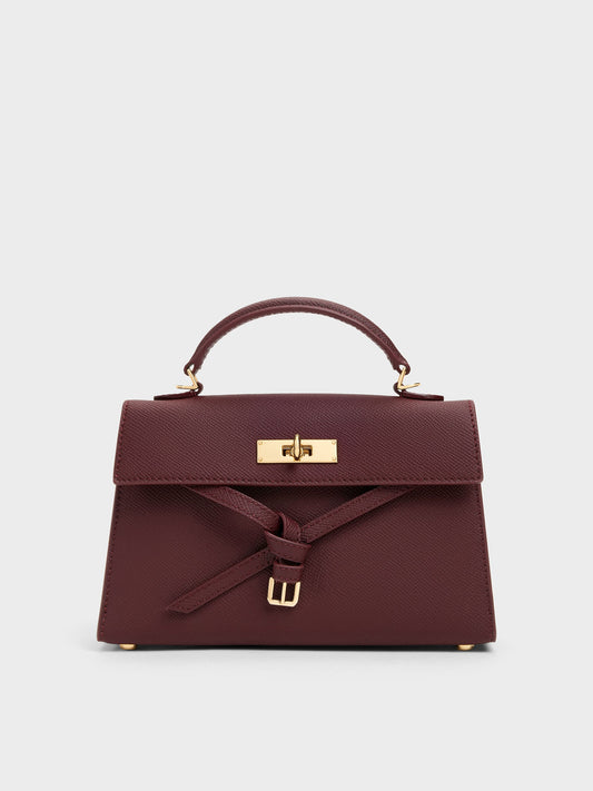 CHARLES & KEITH Sale / Tricha Knotted-Belt Top Handle Bag - Wineberry Red