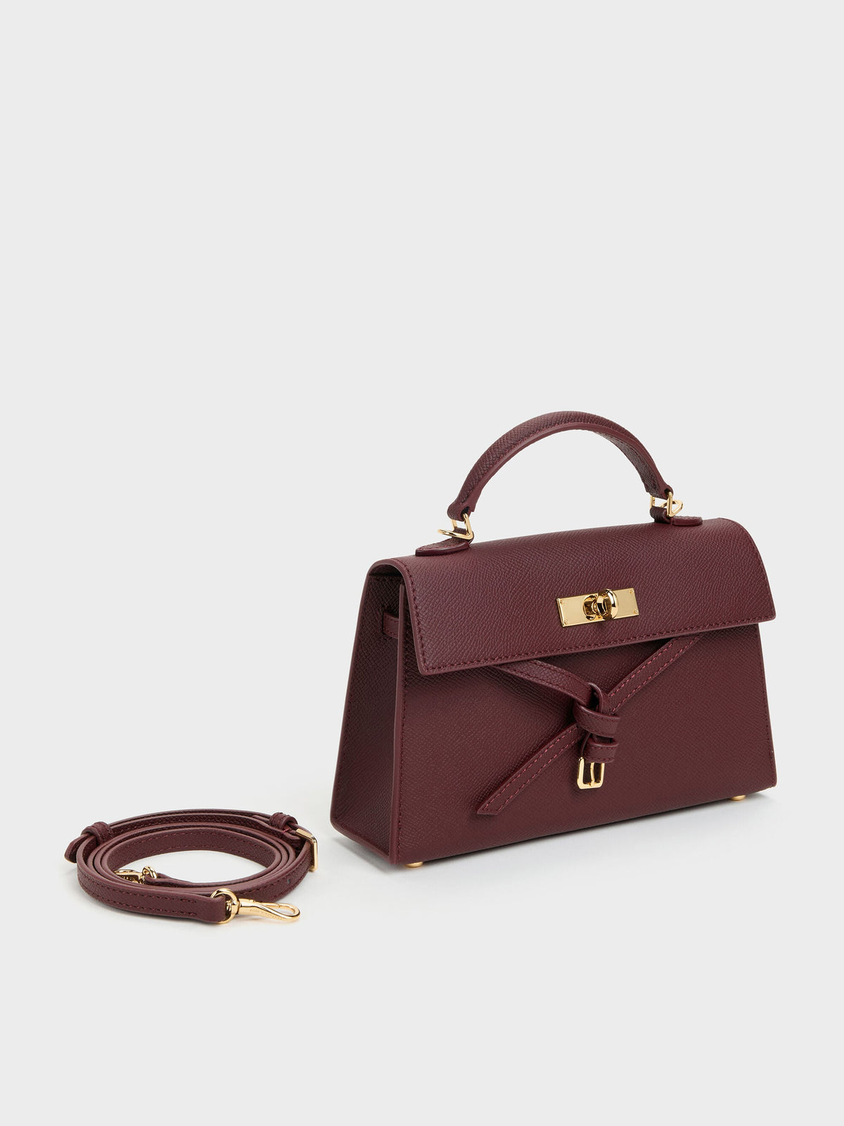 CHARLES & KEITH Sale / Tricha Knotted-Belt Top Handle Bag - Wineberry Red