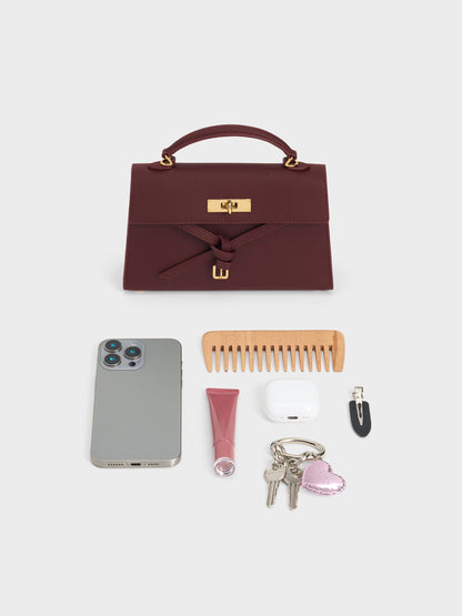 CHARLES & KEITH Sale / Tricha Knotted-Belt Top Handle Bag - Wineberry Red