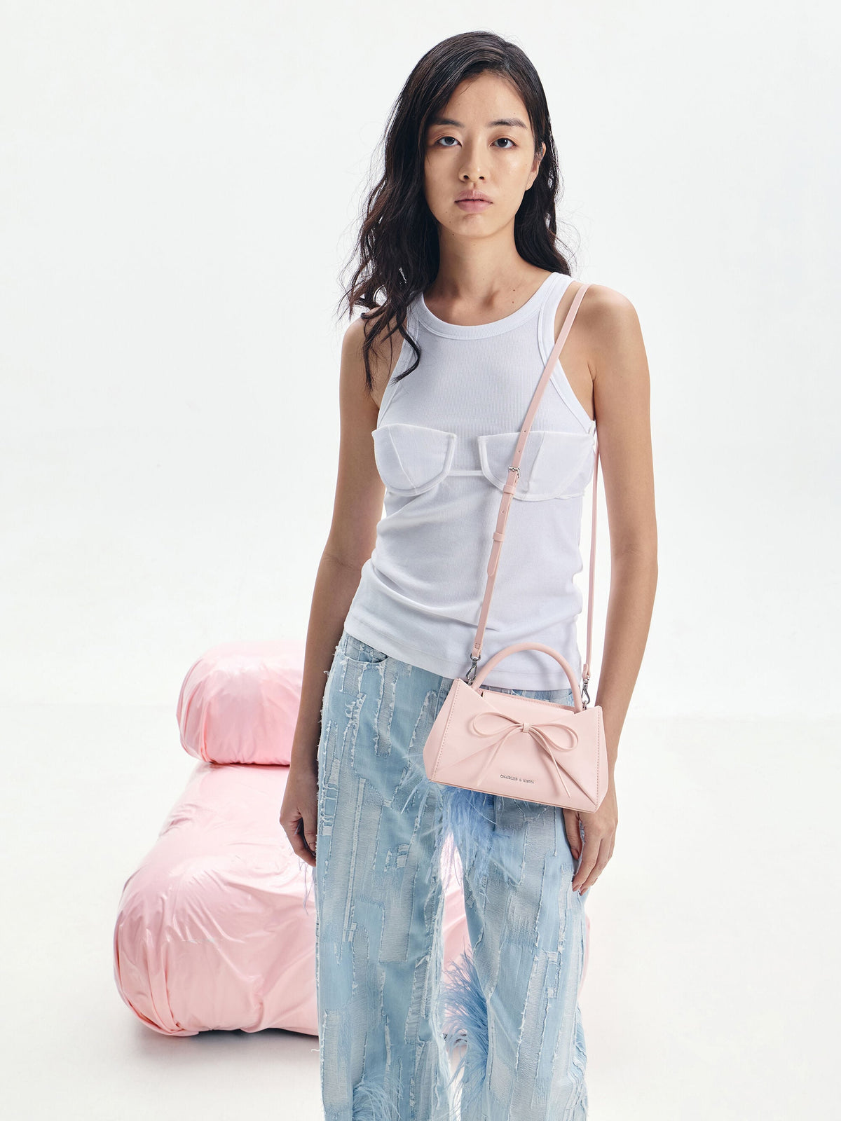 CHARLES & KEITH Signature / Hazel Bow Panelled Top Handle Bag - Soft Pink