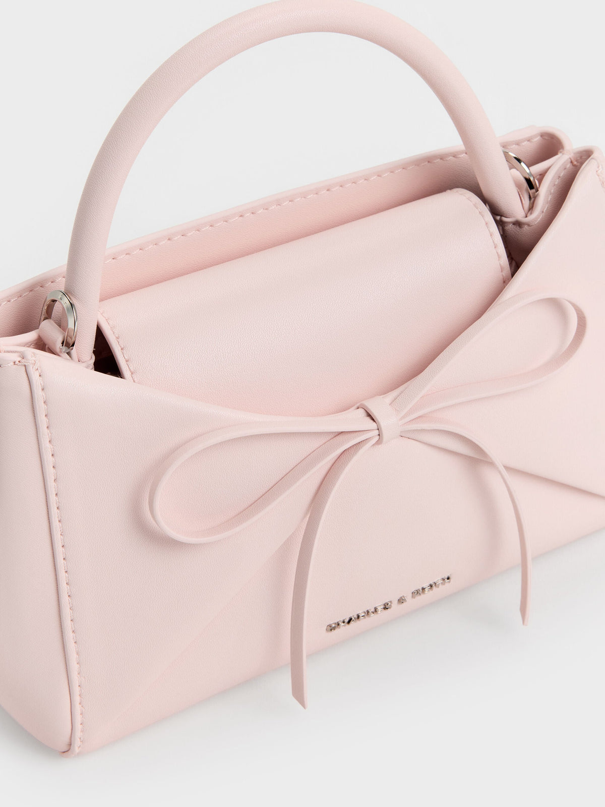 CHARLES & KEITH Signature / Hazel Bow Panelled Top Handle Bag - Soft Pink