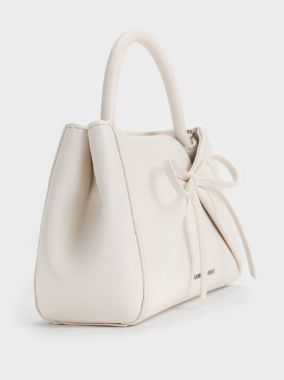 CHARLES & KEITH Top Pick / Hazel Bow Panelled Top Handle Bag - Cream