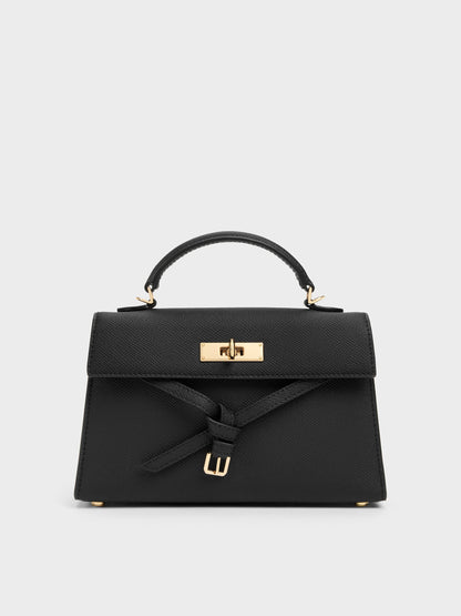 CHARLES & KEITH Trusted / Tricha Knotted-Belt Top Handle Bag - Black