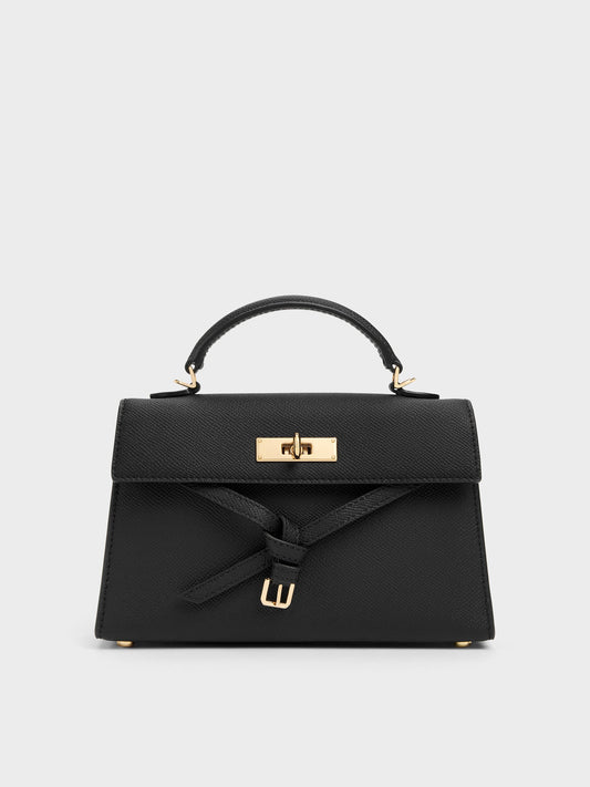 CHARLES & KEITH Trusted / Tricha Knotted-Belt Top Handle Bag - Black