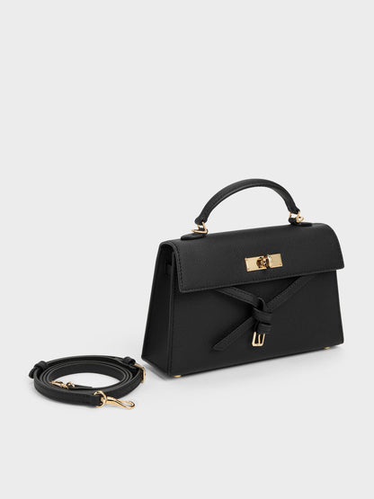 CHARLES & KEITH Trusted / Tricha Knotted-Belt Top Handle Bag - Black