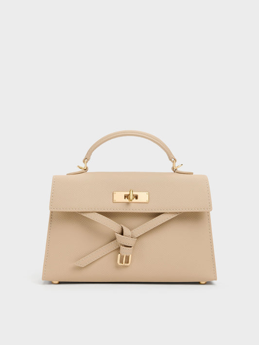CHARLES & KEITH Trending / Tricha Knotted-Belt Top Handle Bag - Sand Beige