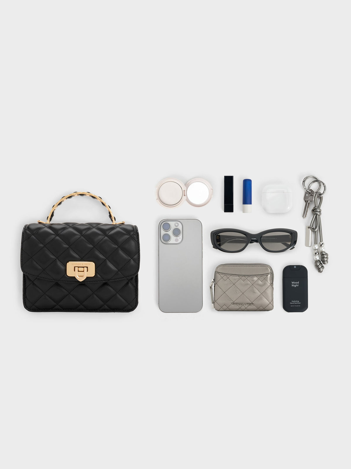 CHARLES & KEITH Essential / Cressida Quilted Top Handle Bag - Black
