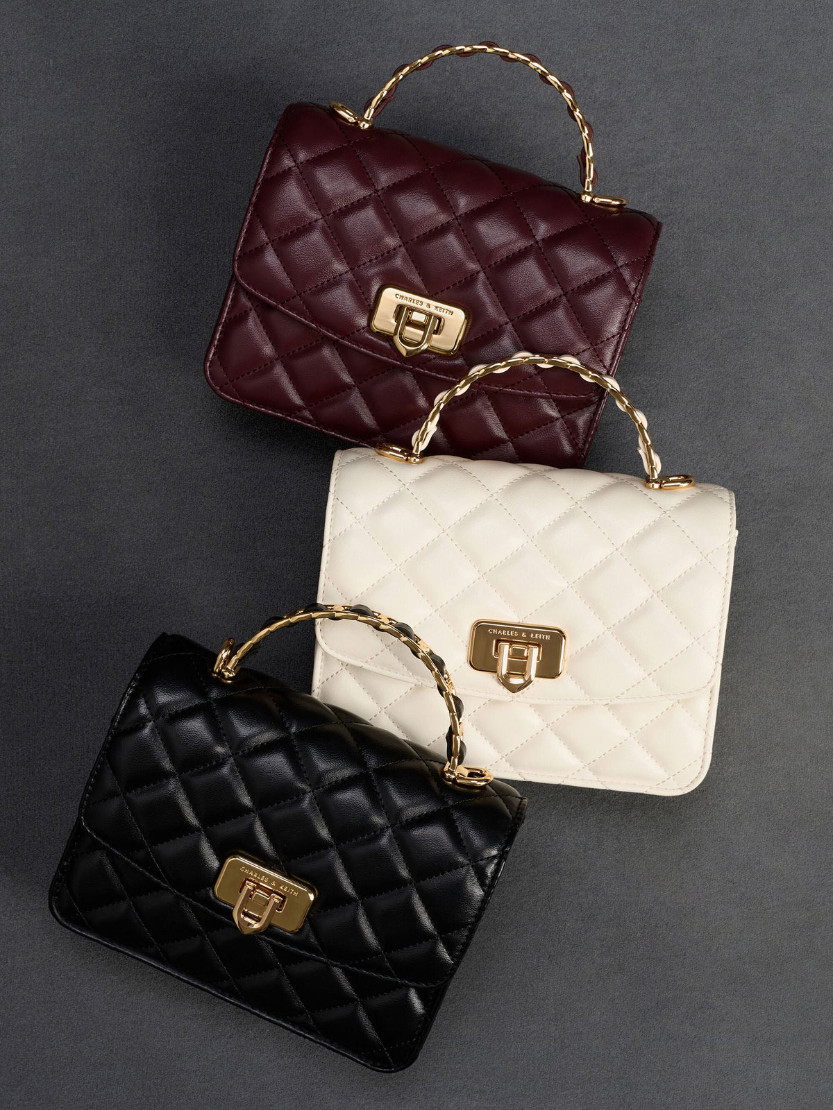 CHARLES & KEITH Essential / Cressida Quilted Top Handle Bag - Black