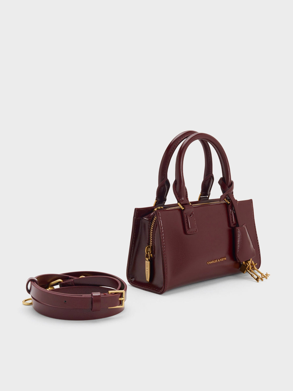CHARLES & KEITH Popular / Mini Kerry Top Handle Bag - Wineberry Red